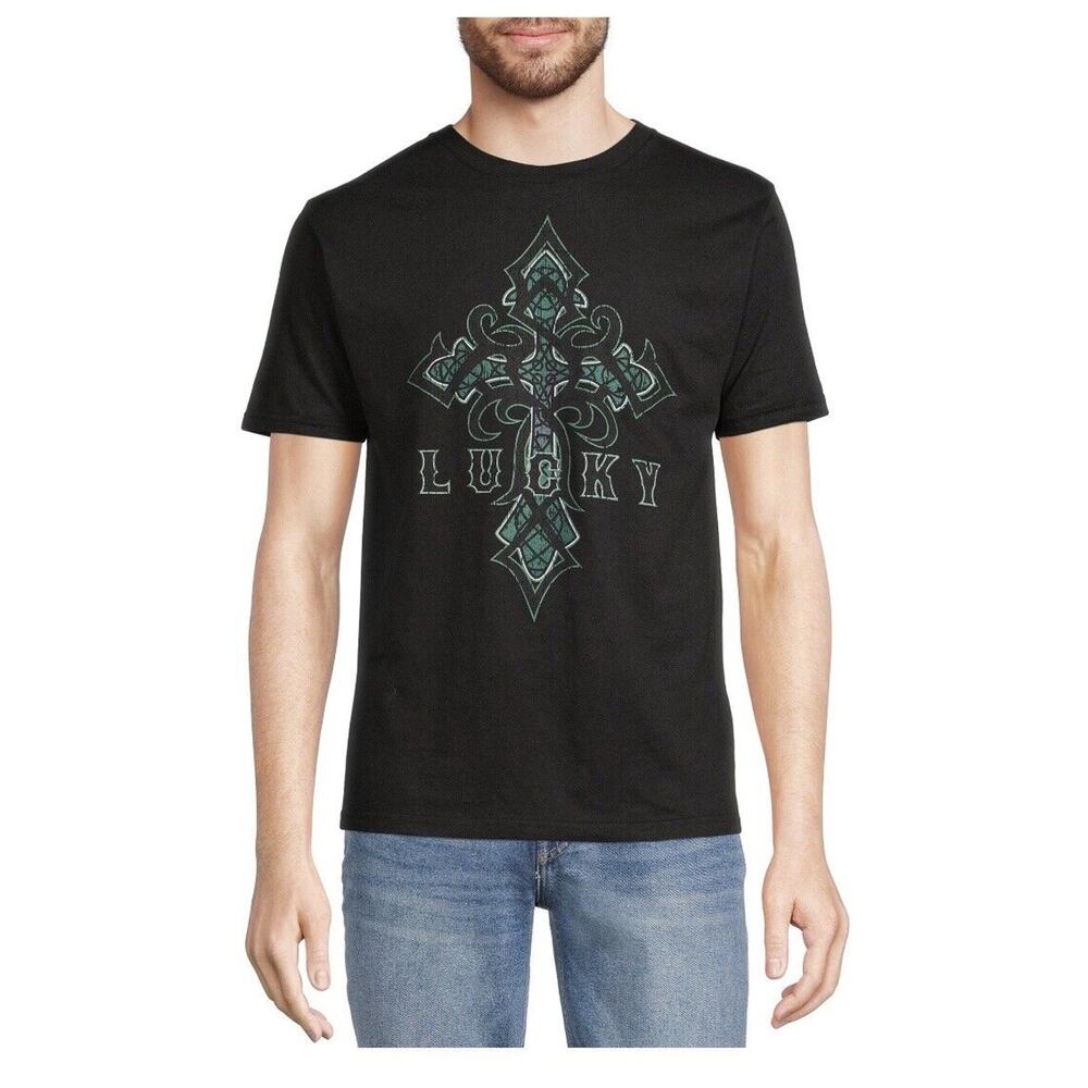 Way To Celebrate Large St. Patricks Day Men's Celtic Cross Graphic Tee Black